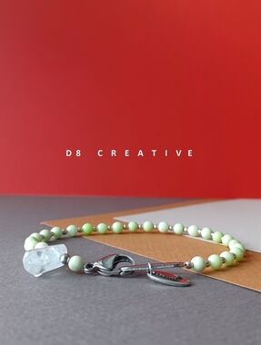 New men's lemon  chrysoprase with quartz crystal and stainless steel  bracelet